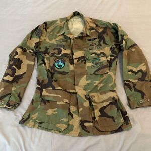 Vintage American Apparel Coat Mens Medium Long Woodland Camo Air Force BDU 80s